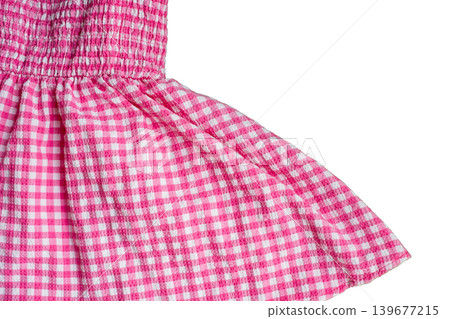 Pink checkered textile detail on white background for fashion and craft design Pink checkered textile detail on white background for fashion and craft design 139677215
