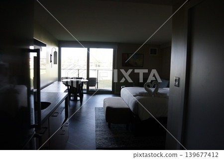 Ocean view from a resort hotel room in Hawaii 139677412