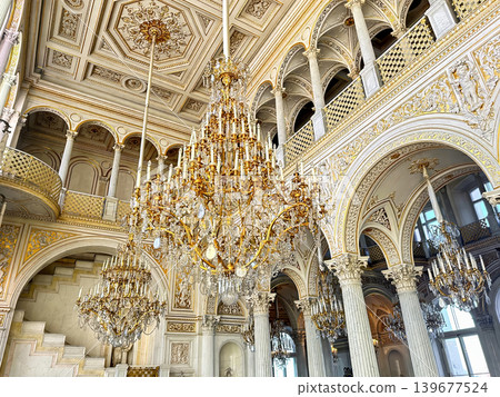 The luxurious interiors of the Pavilion Hall at the Hermitage Museum in St. Petersburg, Russia. 139677524