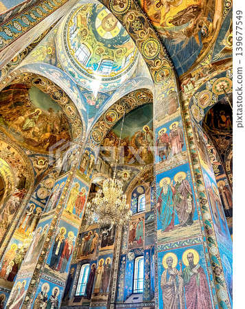 The luxurious interiors of the Church of the Savior on Spilled Blood, St. Petersburg, Russia The luxurious interiors of the Church of the Savior on Spilled Blood, St. Petersburg, Russia 139677549