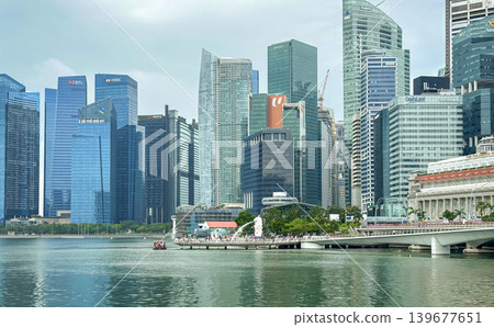 Panoramic view of Singapore from Marina Bay, a complete overview of modern skyscrapers, Singapore's iconic cityscape Panoramic view of Singapore from Marina Bay, a complete overview of modern skyscrapers, Singapore's iconic cityscape 139677651