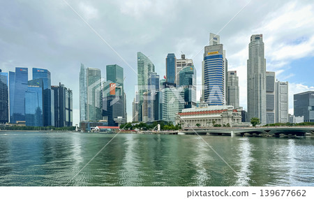 Panoramic view of Singapore from Marina Bay, a complete overview of modern skyscrapers, Singapore's iconic cityscape 139677662