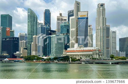Panoramic view of Singapore from Marina Bay, a complete overview of modern skyscrapers, Singapore's iconic cityscape Panoramic view of Singapore from Marina Bay, a complete overview of modern skyscrapers, Singapore's iconic cityscape 139677666