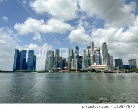 Panoramic view of Singapore from Marina Bay, a complete overview of modern skyscrapers, Singapore's iconic cityscape Panoramic view of Singapore from Marina Bay, a complete overview of modern skyscrapers, Singapore's iconic cityscape 139677670