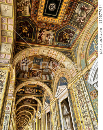 The luxurious interiors of the Raphael Loggia in the Hermitage Museum in St. Petersburg, Russia. The luxurious interiors of the Raphael Loggia in the Hermitage Museum in St. Petersburg, Russia. 139677684