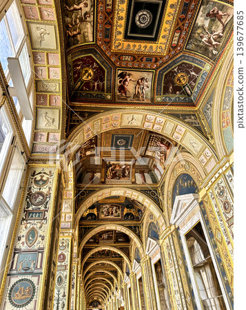 The luxurious interiors of the Raphael Loggia in the Hermitage Museum in St. Petersburg, Russia. The luxurious interiors of the Raphael Loggia in the Hermitage Museum in St. Petersburg, Russia. 139677685