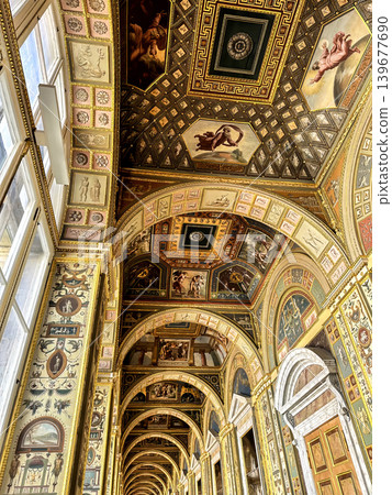 The luxurious interiors of the Raphael Loggia in the Hermitage Museum in St. Petersburg, Russia. 139677690