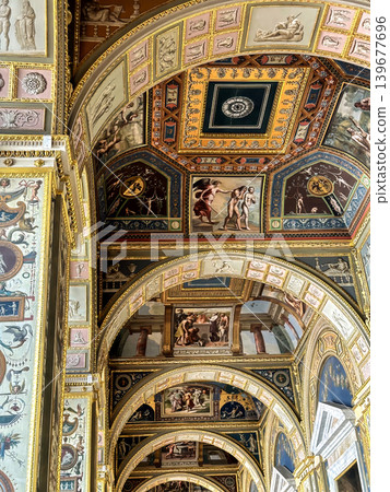 The luxurious interiors of the Raphael Loggia in the Hermitage Museum in St. Petersburg, Russia. The luxurious interiors of the Raphael Loggia in the Hermitage Museum in St. Petersburg, Russia. 139677696