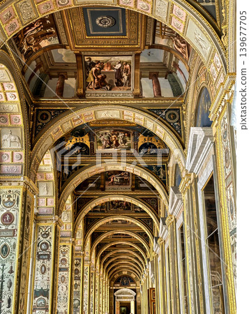 The luxurious interiors of the Raphael Loggia in the Hermitage Museum in St. Petersburg, Russia. The luxurious interiors of the Raphael Loggia in the Hermitage Museum in St. Petersburg, Russia. 139677705
