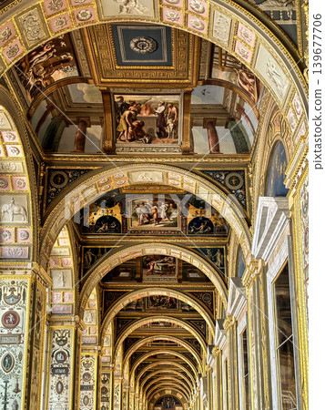 The luxurious interiors of the Raphael Loggia in the Hermitage Museum in St. Petersburg, Russia. The luxurious interiors of the Raphael Loggia in the Hermitage Museum in St. Petersburg, Russia. 139677706