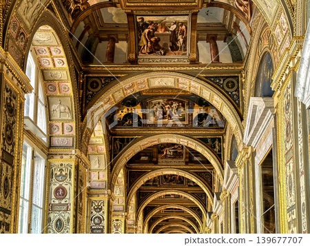 The luxurious interiors of the Raphael Loggia in the Hermitage Museum in St. Petersburg, Russia. 139677707