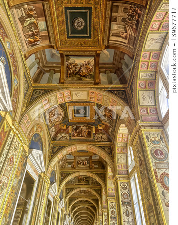 The luxurious interiors of the Raphael Loggia in the Hermitage Museum in St. Petersburg, Russia. The luxurious interiors of the Raphael Loggia in the Hermitage Museum in St. Petersburg, Russia. 139677712