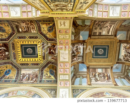The luxurious interiors of the Raphael Loggia in the Hermitage Museum in St. Petersburg, Russia. The luxurious interiors of the Raphael Loggia in the Hermitage Museum in St. Petersburg, Russia. 139677713