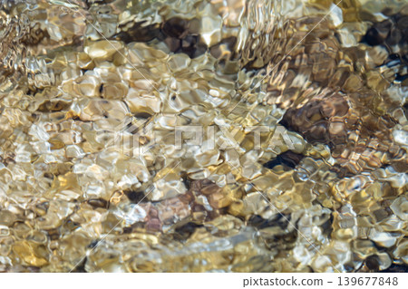 Rippling water over stones capturing nature's calming essence and fluid movement 139677848