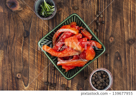seafood concept with cured salmon pieces 139677955