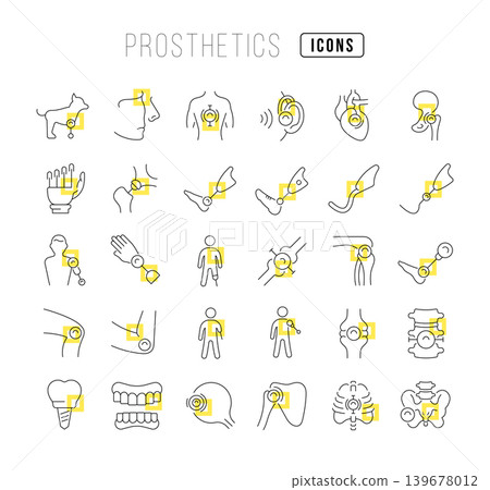 Set of linear icons of Prosthetics 139678012