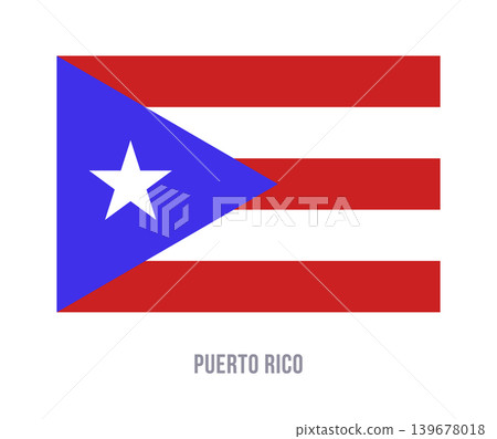 Flat vector illustration of the Puerto Rico flag with red and white stripes, blue triangle, and white star for territory symbol design. Flat vector illustration of the Puerto Rico flag with red and white stripes, blue triangle, and white star for territory symbol design. 139678018