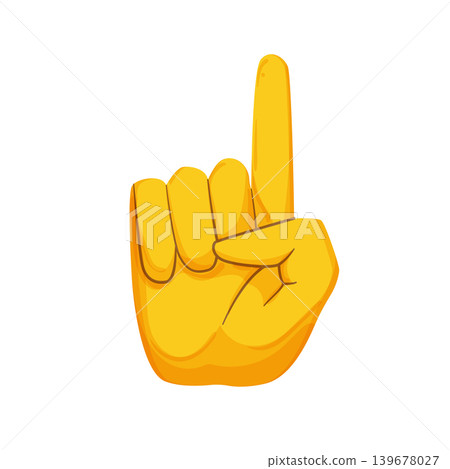 Vector illustration of a yellow hand with raised index finger. Flat gesture icon for attention, instruction, warning, counting, or making a point. Vector illustration of a yellow hand with raised index finger. Flat gesture icon for attention, instruction, warning, counting, or making a point. 139678027