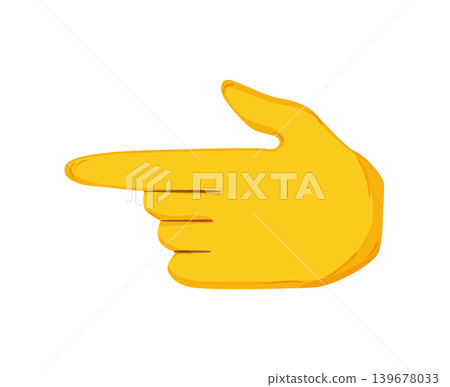 Flat vector illustration of a yellow hand pointing left. Gesture icon for direction, navigation, instruction, interface action, or highlighting an object. Flat vector illustration of a yellow hand pointing left. Gesture icon for direction, navigation, instruction, interface action, or highlighting an object. 139678033