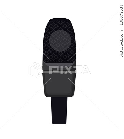 Vector illustration of a portable black microphone with rectangular grille. Simple audio device icon for singing, recording, broadcasting, and speech. Vector illustration of a portable black microphone with rectangular grille. Simple audio device icon for singing, recording, broadcasting, and speech. 139678039