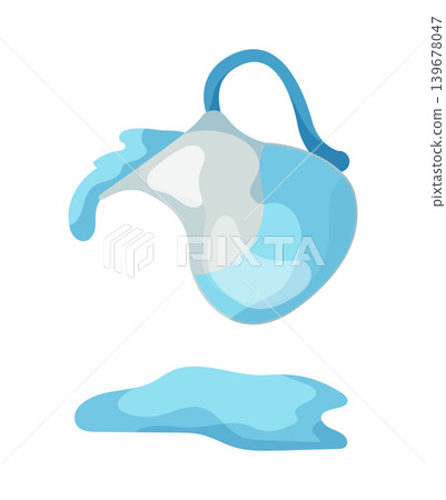 Cartoon vector illustration of water pouring from a blue pitcher isolated on a white background for drink design. Cartoon vector illustration of water pouring from a blue pitcher isolated on a white background for drink design. 139678047