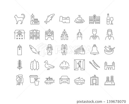 Set of linear icons of Podgorica Set of linear icons of Podgorica 139678070