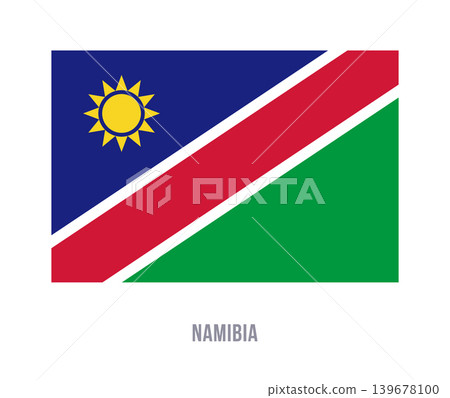 Flat vector illustration of the Namibia national flag with diagonal red stripe, blue and green fields, and yellow sun for country symbol design. 139678100