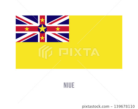 Flat vector illustration of the Niue flag with yellow field, union canton, and stars for island territory symbol design. Flat vector illustration of the Niue flag with yellow field, union canton, and stars for island territory symbol design. 139678110