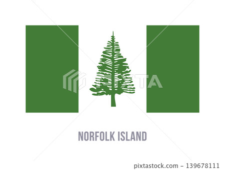 Flat vector illustration of the Norfolk Island flag with green side panels and central pine tree for island territory symbol design. Flat vector illustration of the Norfolk Island flag with green side panels and central pine tree for island territory symbol design. 139678111