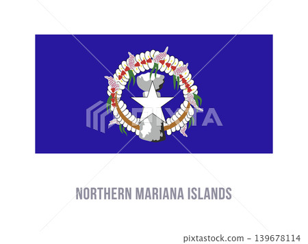 Flat vector illustration of the Northern Mariana Islands flag with blue field, star, latte stone, and floral wreath for territory symbol design. 139678114