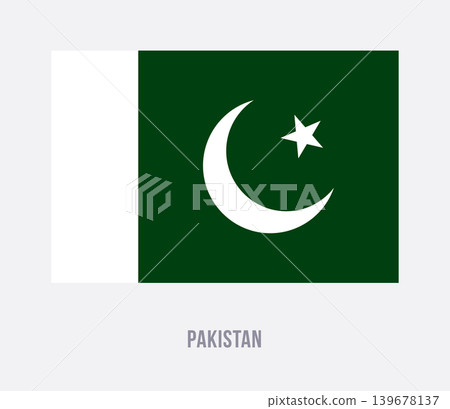 Flat vector illustration of the Pakistan national flag with green field, white vertical stripe, crescent, and star for country symbol design. 139678137
