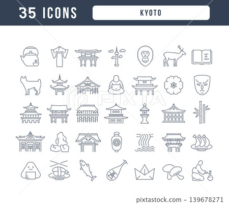 Set of linear icons of Kyoto Set of linear icons of Kyoto 139678271