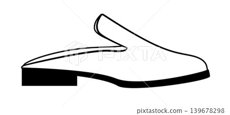 Line outline illustration of low heel mule shoes with closed toe and open back. Vector illustration of elegant female footwear isolated on a white background. Line outline illustration of low heel mule shoes with closed toe and open back. Vector illustration of elegant female footwear isolated on a white background. 139678298