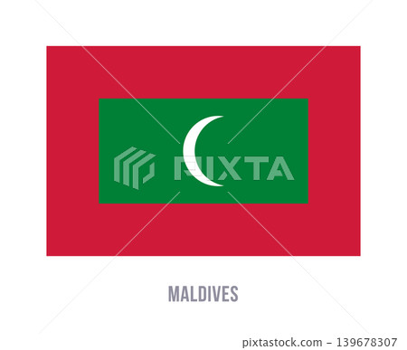 Flat vector illustration of the Maldives national flag isolated on a white background for geography and travel design. Flat vector illustration of the Maldives national flag isolated on a white background for geography and travel design. 139678307