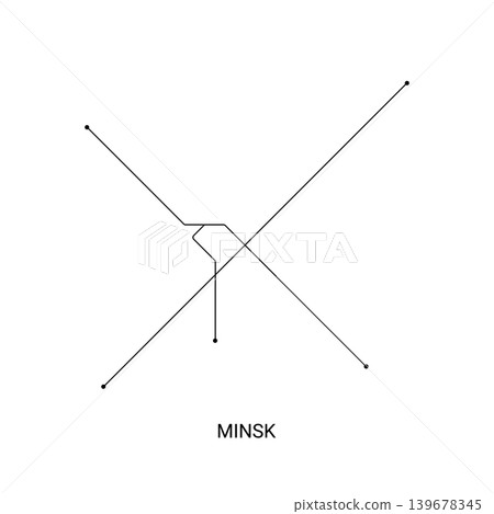 Minimal black and white vector illustration of an approximate Minsk metro map with simple transit lines and station points. Minimal black and white vector illustration of an approximate Minsk metro map with simple transit lines and station points. 139678345