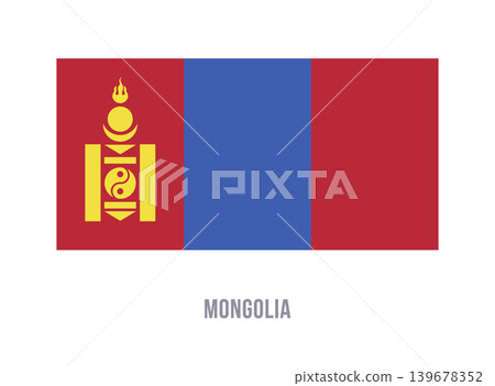 Flat vector illustration of the national flag of Mongolia isolated on a white background for country symbol design. 139678352