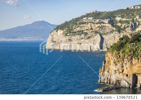 Sorrento coastline with Mount Vesuvius in Italy 139678521