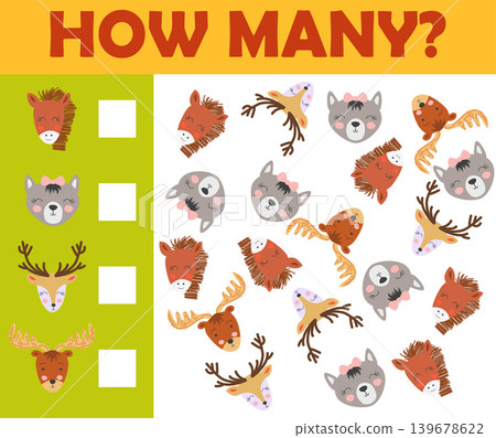 Counting animal games for preschool kids sheet layout in colorful printable version Counting animal games for preschool kids sheet layout in colorful printable version 139678622