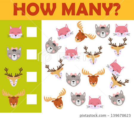Counting animal games for preschool kids sheet layout in colorful printable version Counting animal games for preschool kids sheet layout in colorful printable version 139678623