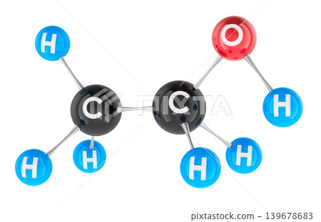 Ethanol molecule model C2H5OH. 3D rendering Ethanol molecule model C2H5OH. 3D rendering 139678683