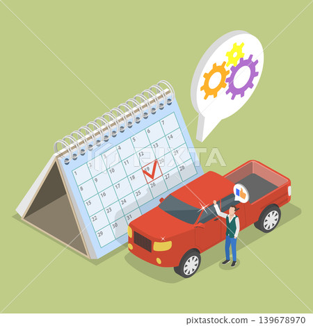 3D Isometric Flat Vector Illustration of Car Maintenance Calendar, Contemporary Vehicle Service Planner 3D Isometric Flat Vector Illustration of Car Maintenance Calendar, Contemporary Vehicle Service Planner 139678970