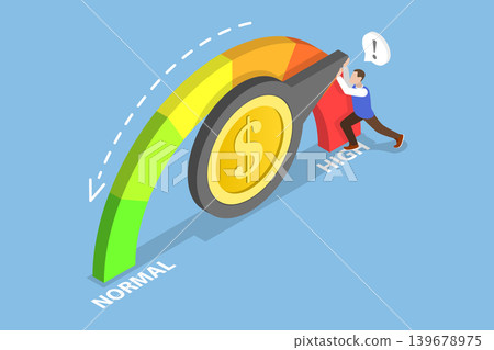 3D Isometric Flat Vector Illustration of Inflation Barometer, Businessman Addressing Inflation 139678975