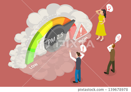 3D Isometric Flat Vector Illustration of Air Pollution, PM 2 Alert Meter 3D Isometric Flat Vector Illustration of Air Pollution, PM 2 Alert Meter 139678978