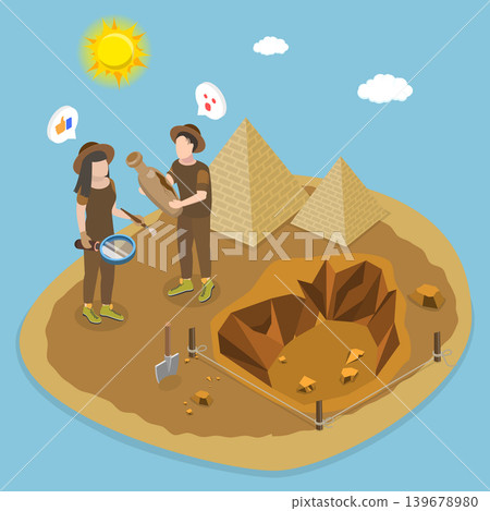 3D Isometric Flat Vector Illustration of Archaeology, Discovery Of Ancient Artifacts 3D Isometric Flat Vector Illustration of Archaeology, Discovery Of Ancient Artifacts 139678980
