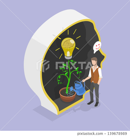 3D Isometric Flat Vector Illustration of Growth Mindset, Watering Plants With A Light Bulb 3D Isometric Flat Vector Illustration of Growth Mindset, Watering Plants With A Light Bulb 139678989