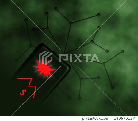 Doom scrolling on mobile cellphone network dark green smoke background 139679137