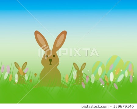 Easter bunny rabbit in green meadow of carrots Easter bunny rabbit in green meadow of carrots 139679140