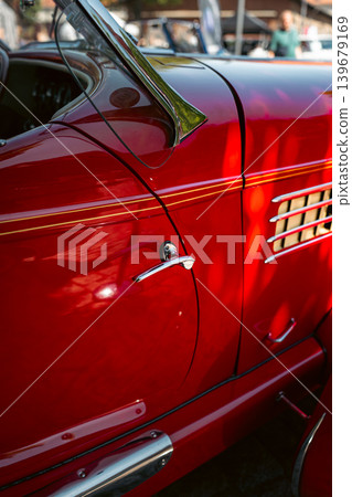 Berlin, Germany - May 2, 2026: Red Vintage Car Body Detail 139679169