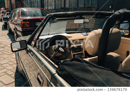 Berlin, Germany - May 2, 2026: Classic convertible interior at Oldtimer Open Air Berlin, Germany - May 2, 2026: Classic convertible interior at Oldtimer Open Air 139679179