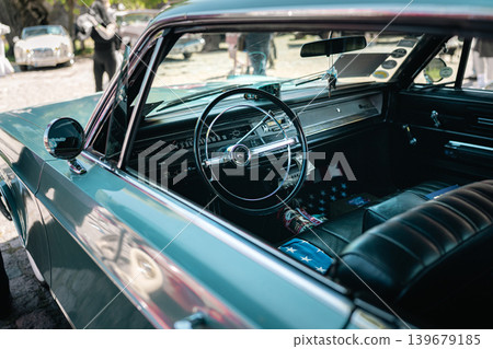 Berlin, Germany - May 2, 2026: Vintage Car Interior at Exhibition 139679185
